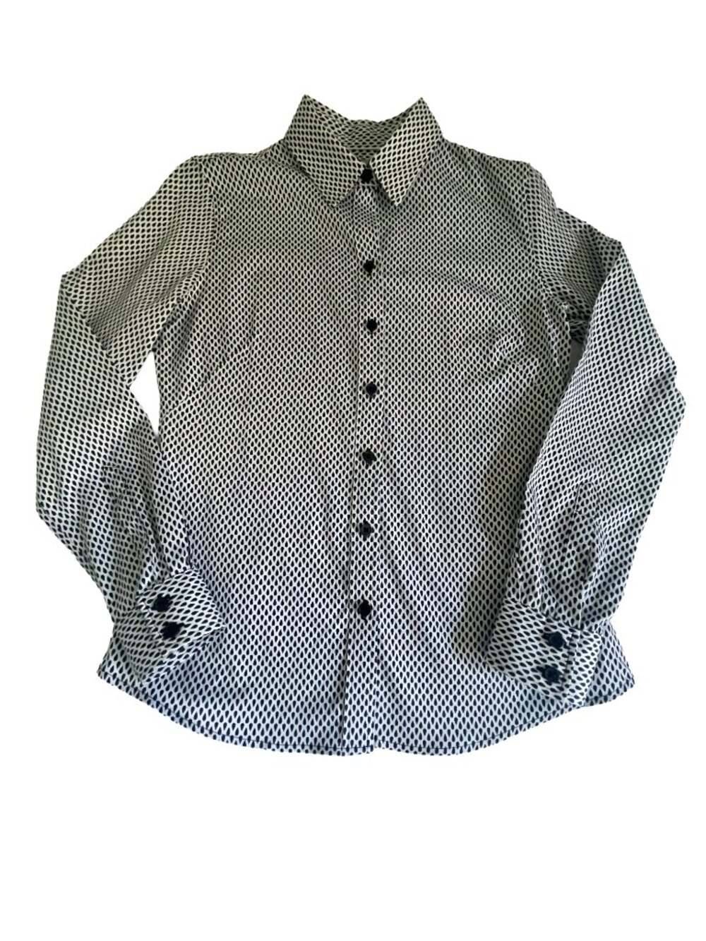 Banana Republic Petite 6P Black White Geometric Print Wrinkle Free Shirt